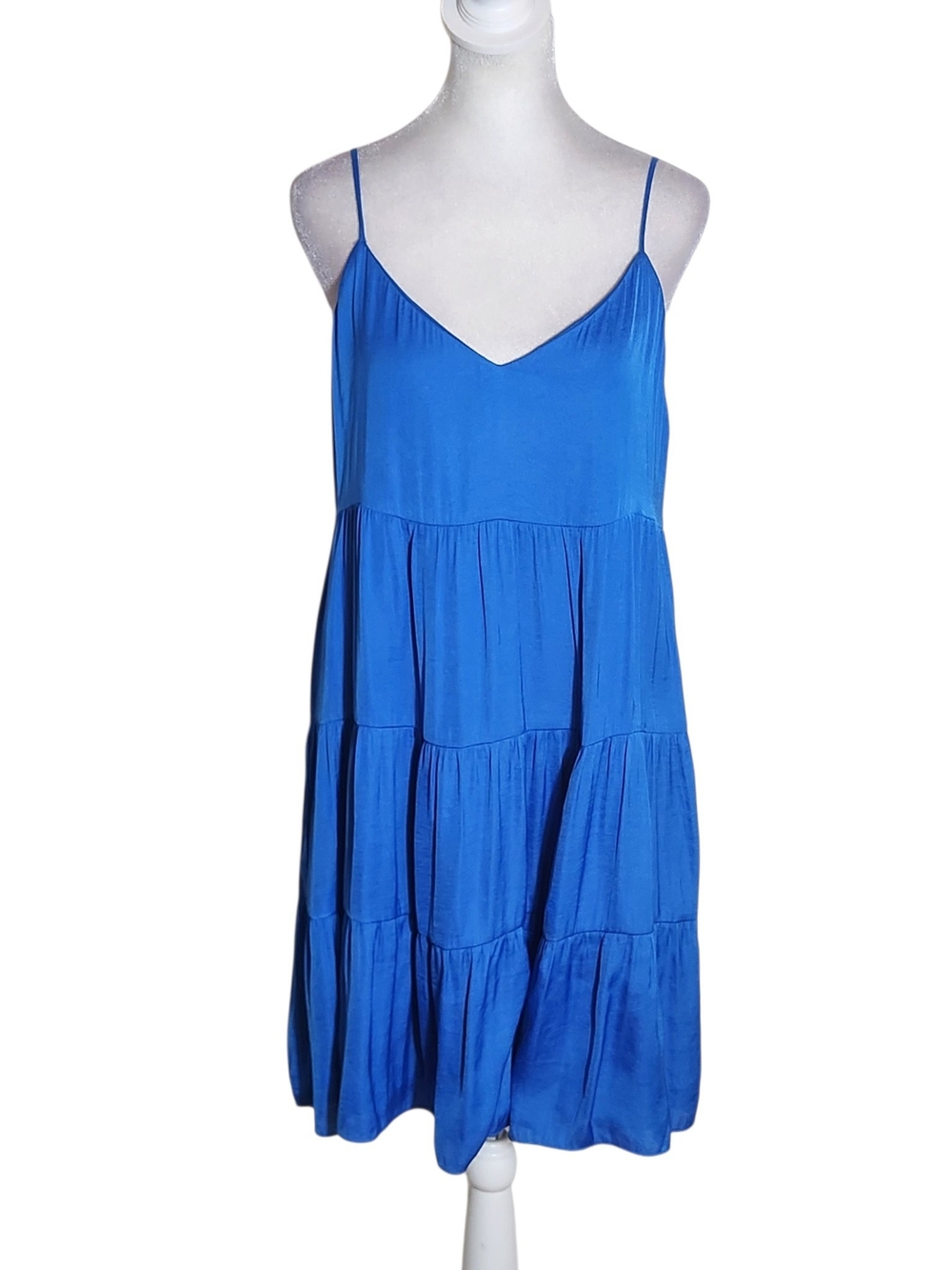 Naked Zebra Blue Sleeveless Tiered Mini Dress Size Medium Flaw